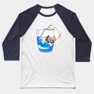 Funny cat and friend snorkeling in water by illustration draw Baseball T-Shirt